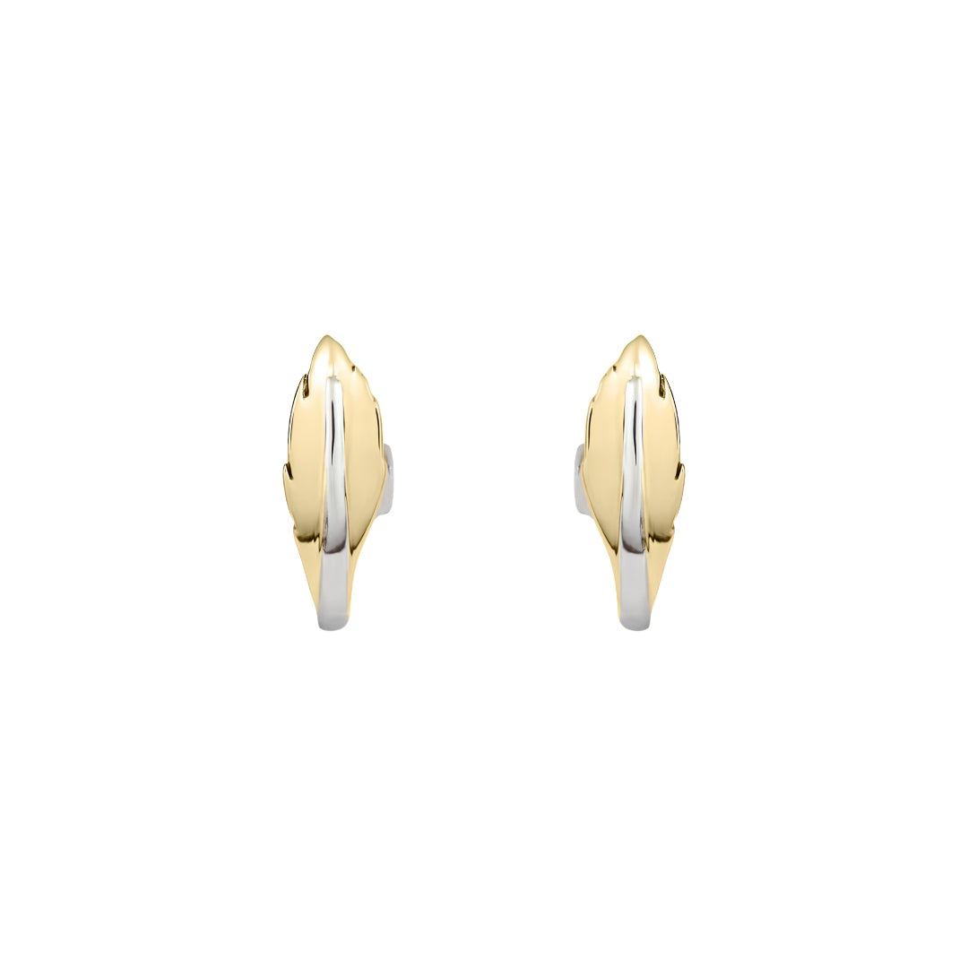 9CT Two Tone Yellow & White Gold Leaf Design Peg & Clip Earrings