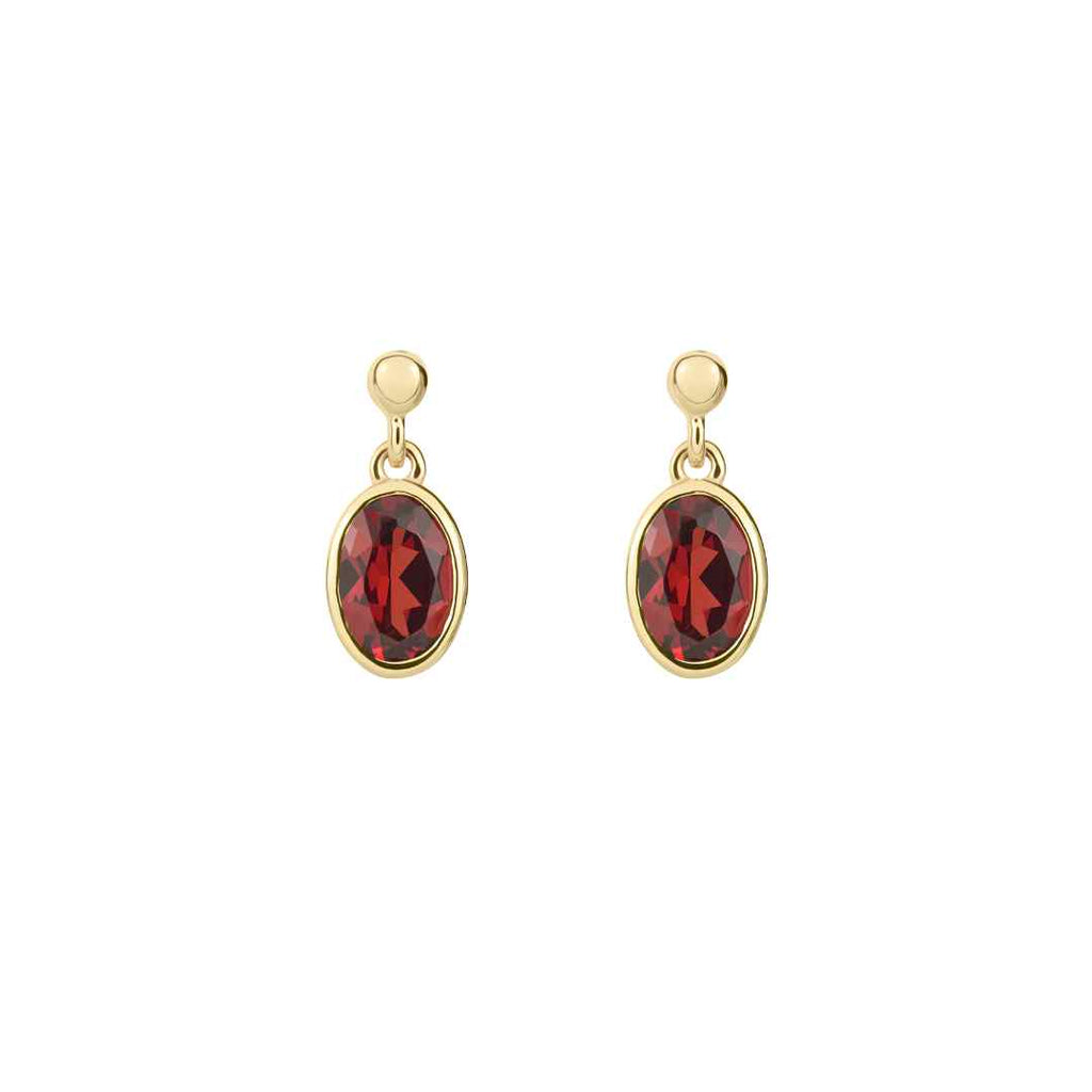 9CT Yellow Gold Oval Garnet Drop Earrings 6x4mm