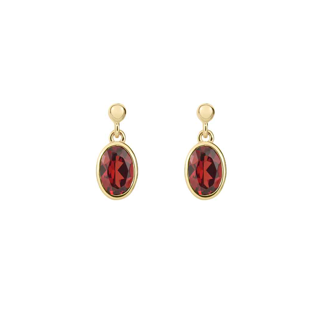 9CT Yellow Gold Oval Garnet Drop Earrings 6x4mm