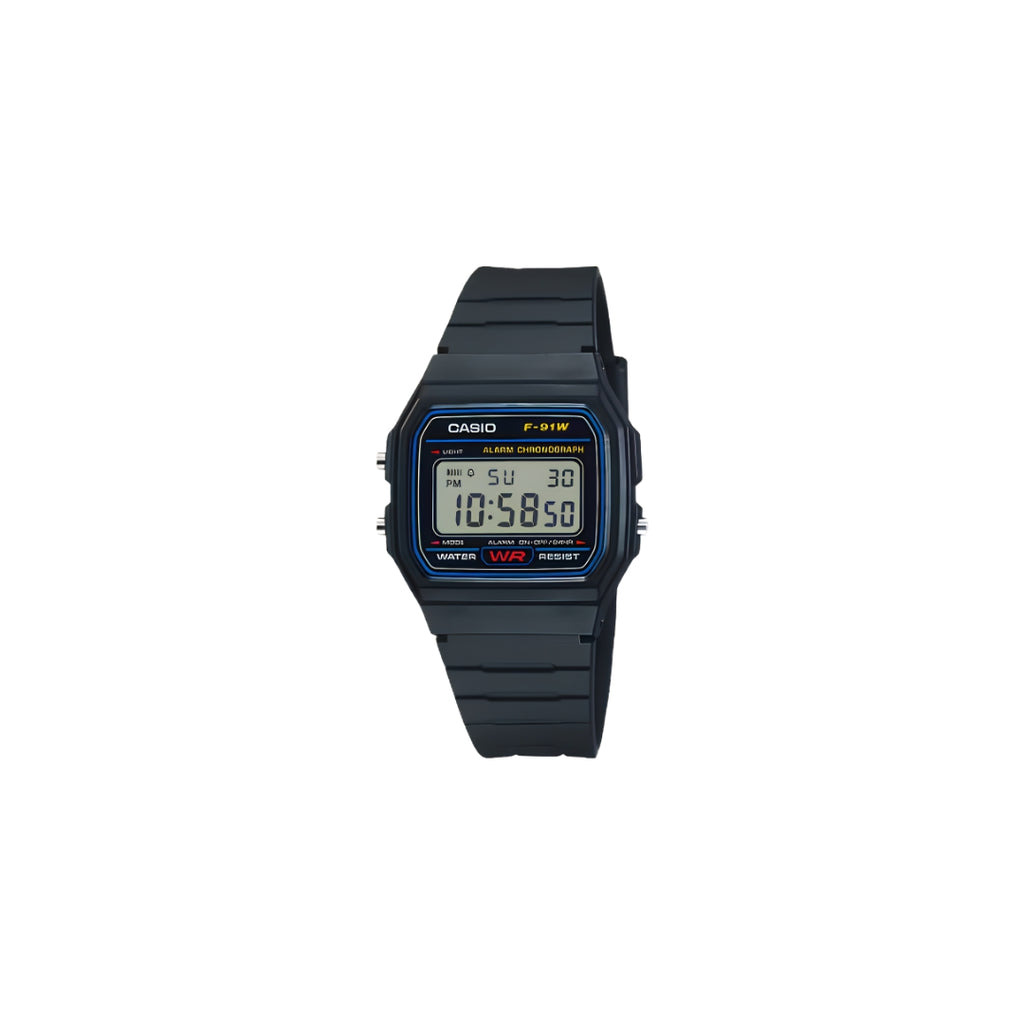 Casio F-91W Classic – Black Resin Case and Strap with Digital Display