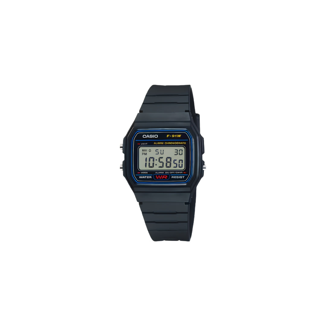 Casio F-91W Classic – Black Resin Case and Strap with Digital Display