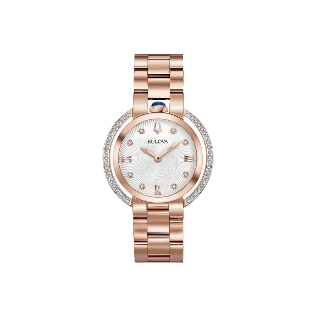Bulova Rubaiyat Rose Gold Tone with Diamond Accents and Silver White Dial
