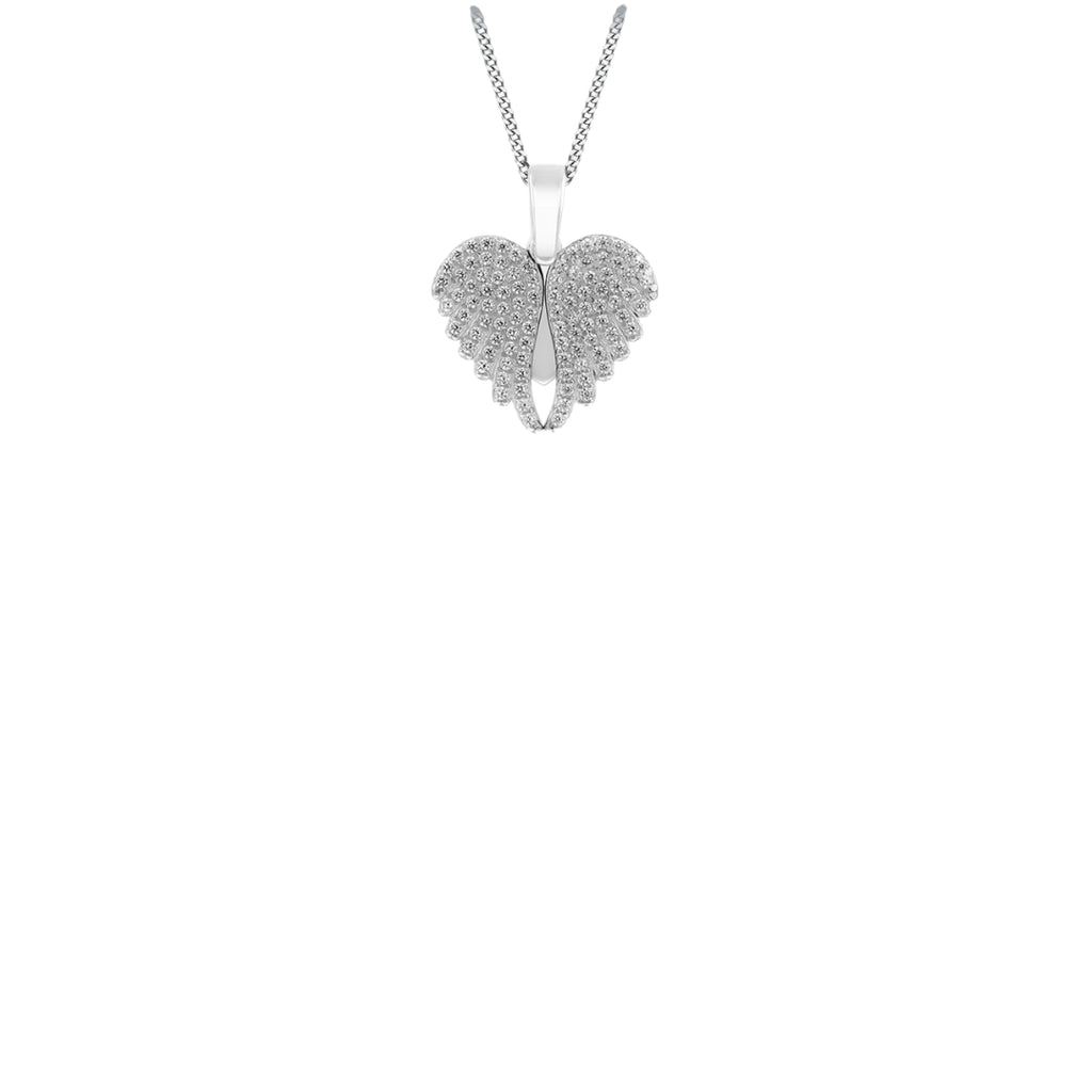 Sterling Silver Rhodium Plated CZ Open Wing Heart Pendant