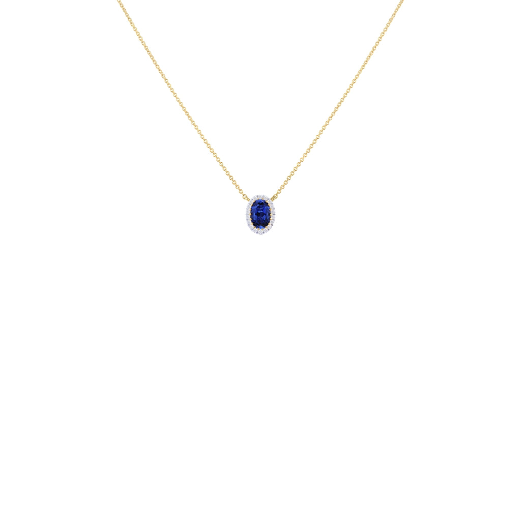 9ct Yellow Gold Lab Created Sapphire & Diamond Cluster Necklace