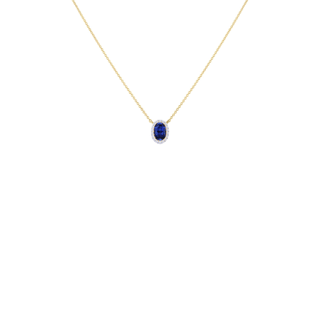 9ct Yellow Gold Lab Created Sapphire & Diamond Cluster Necklace