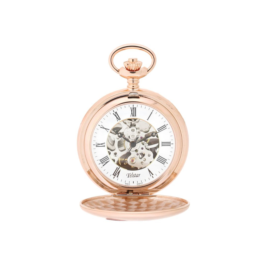 Telstar Mechanical Skeleton Pocket Watch – Rose Gold Tone