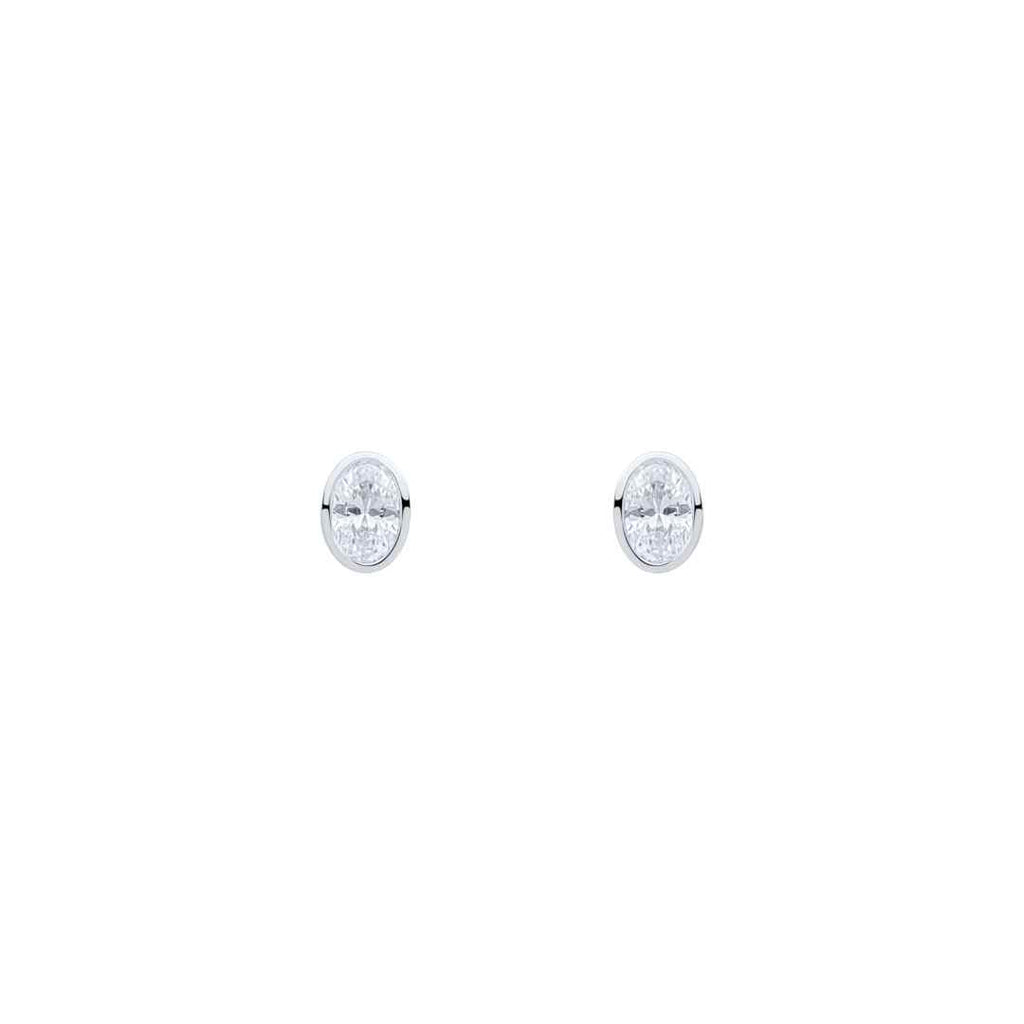 9CT White Gold Oval Cubic Zirconia Rubover Stud Earrings 6x4mm
