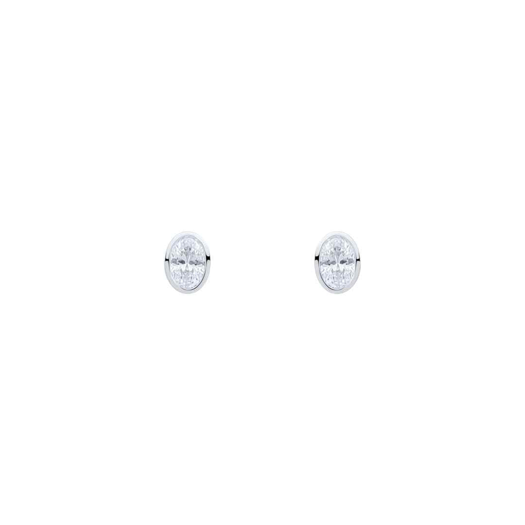 9CT White Gold Oval Cubic Zirconia Rubover Stud Earrings 6x4mm