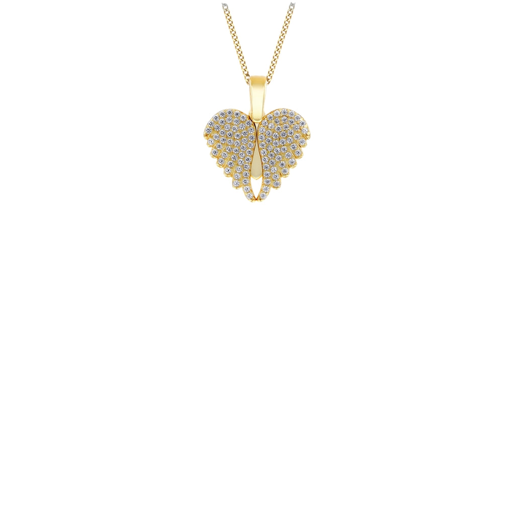 Sterling Silver Gold Plated CZ Open Wing Heart Pendant
