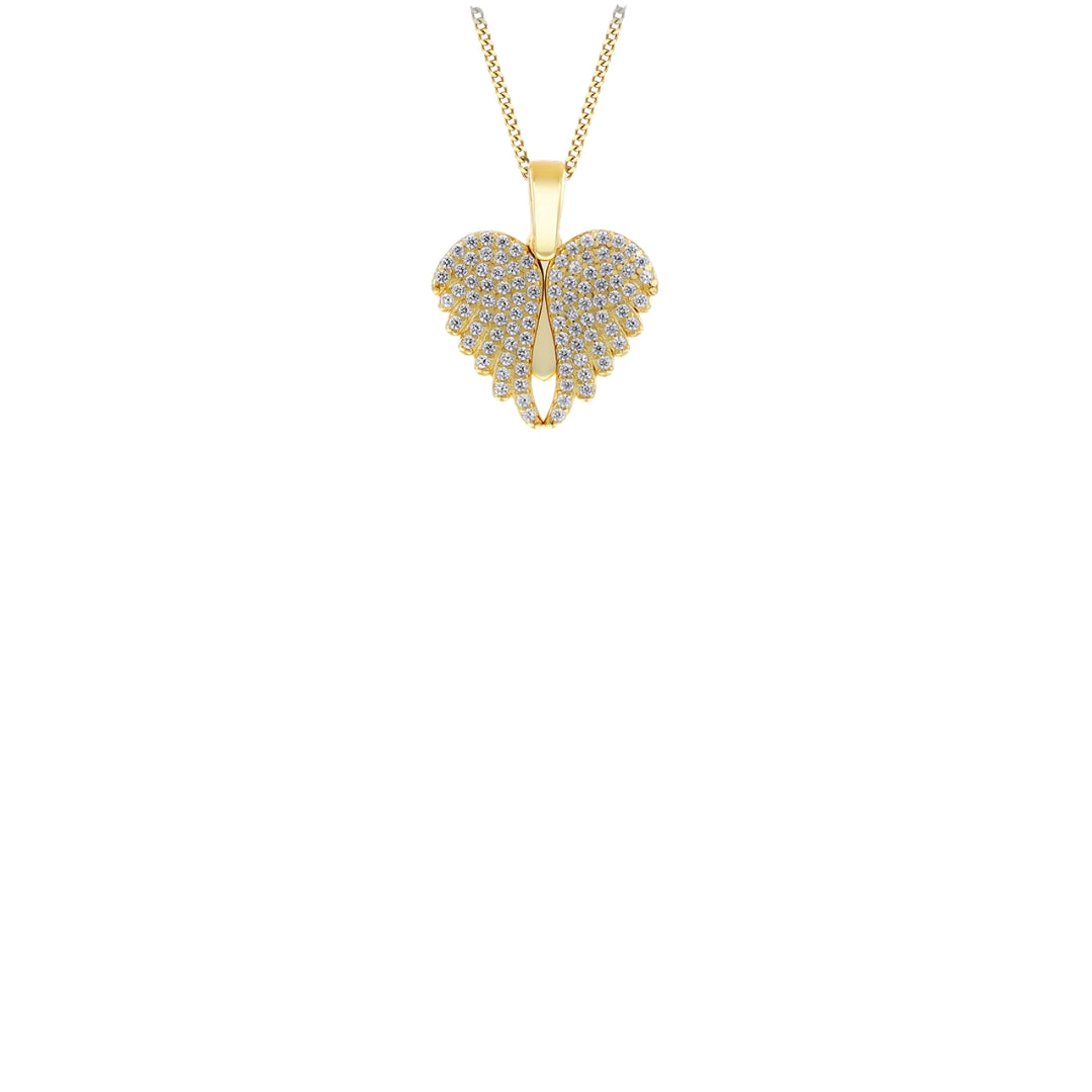 Sterling Silver Gold Plated CZ Open Wing Heart Pendant