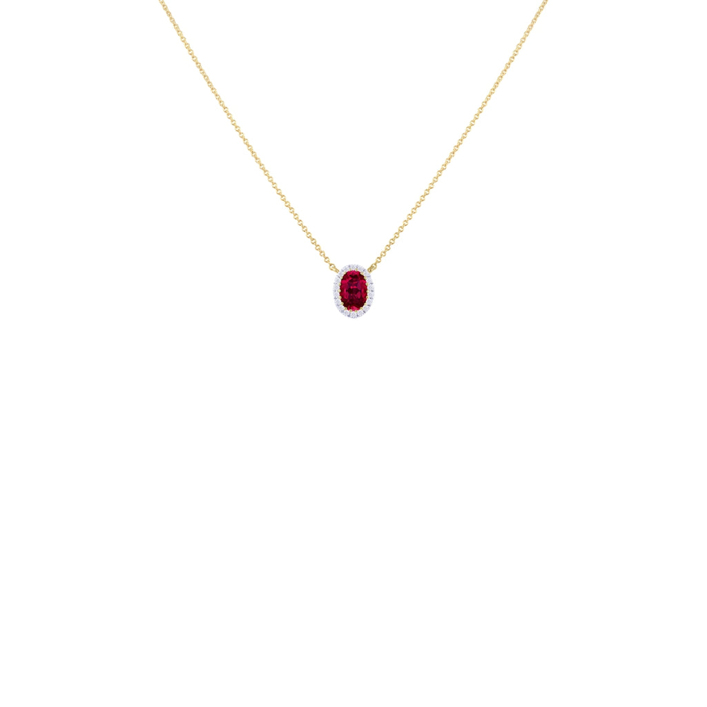 9ct Yellow Gold Lab Created Ruby & Diamond Cluster Necklace