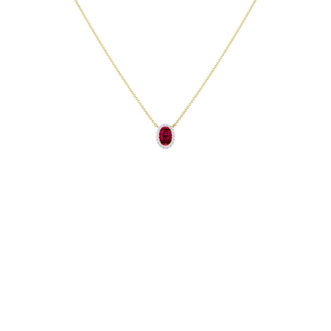 9ct Yellow Gold Lab Created Ruby & Diamond Cluster Necklace