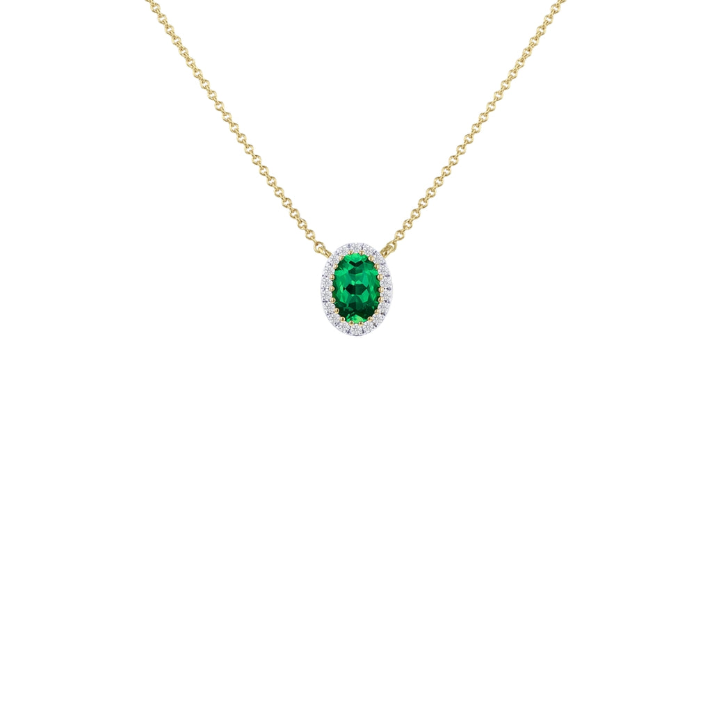 9ct Yellow Gold Lab Created Emerald & Diamond Cluster Necklace