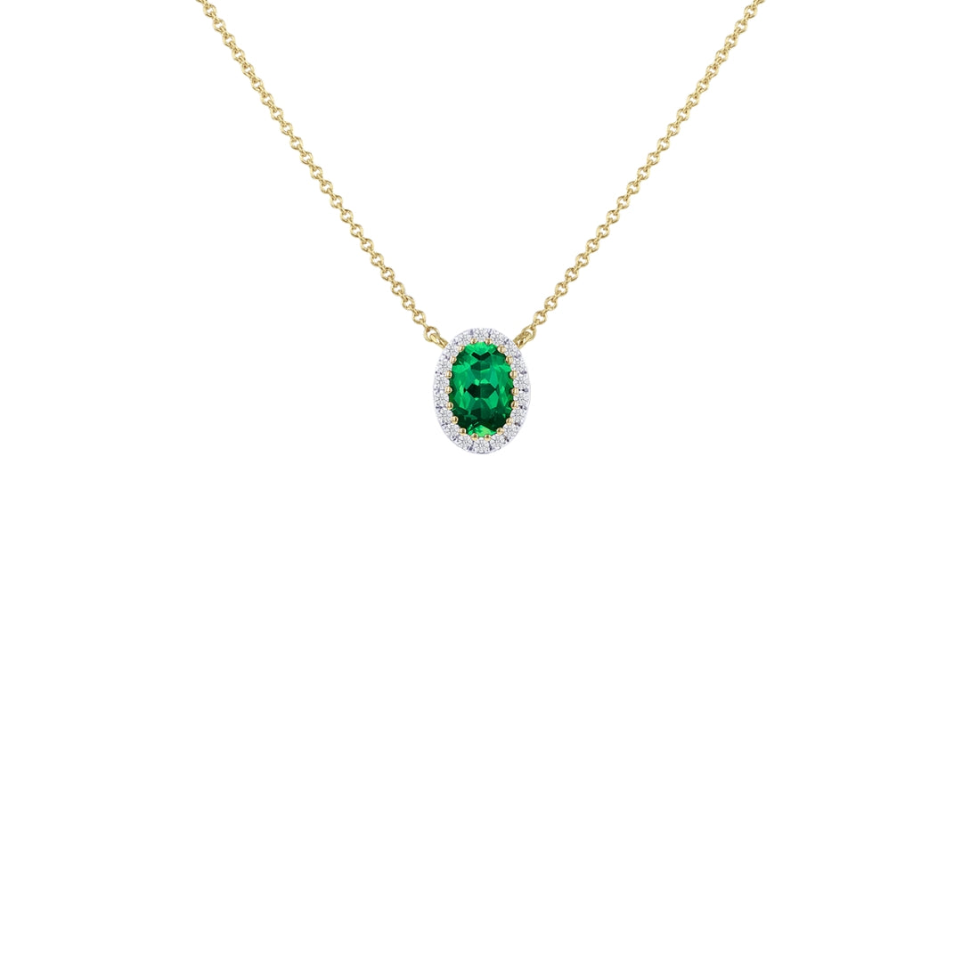 9ct Yellow Gold Lab Created Emerald & Diamond Cluster Necklace