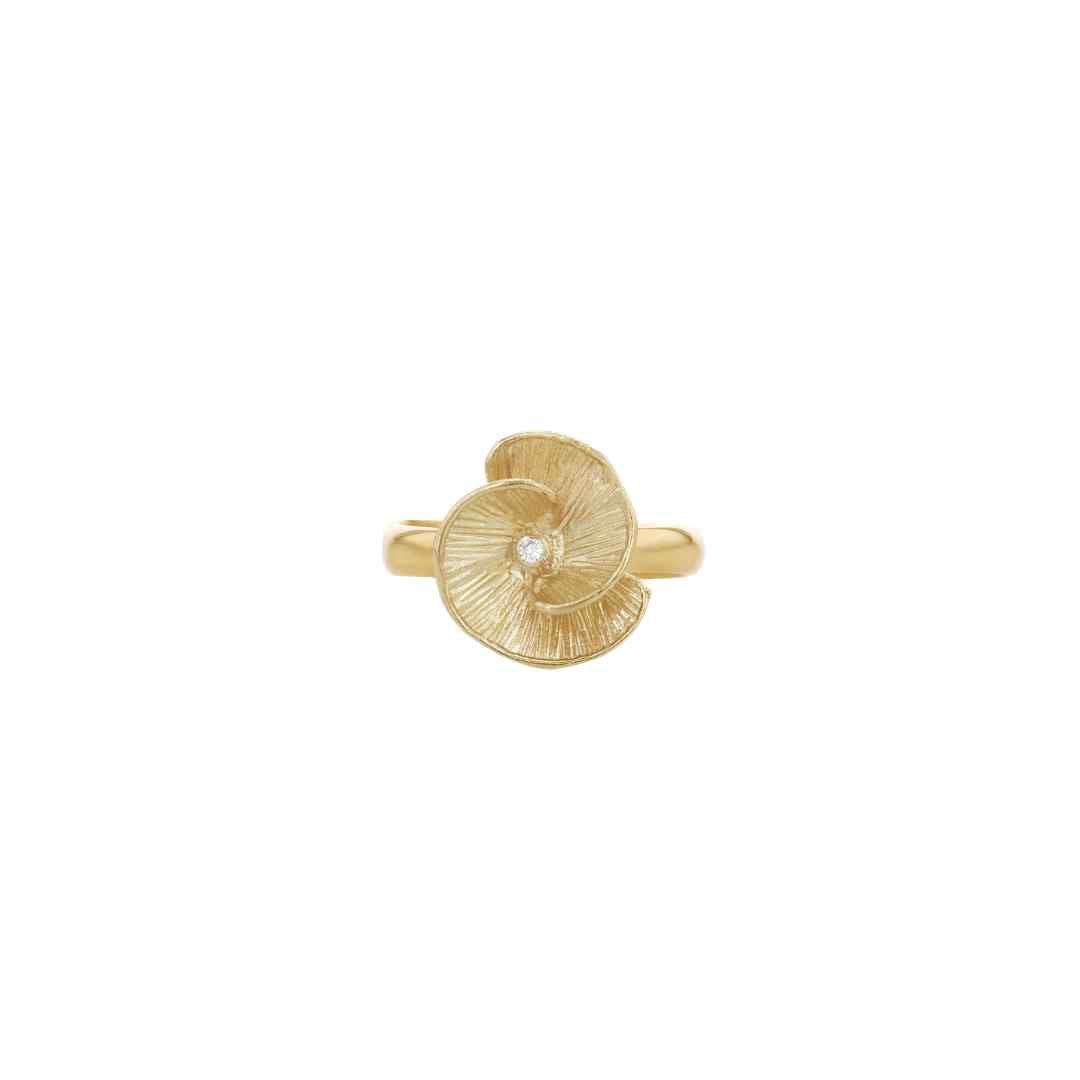 9ct Yellow Gold Textured Diamond Flower Ring