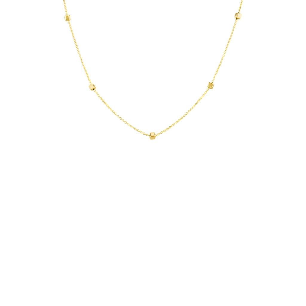 9ct Yellow Gold 9 Station Square Pebble Necklace