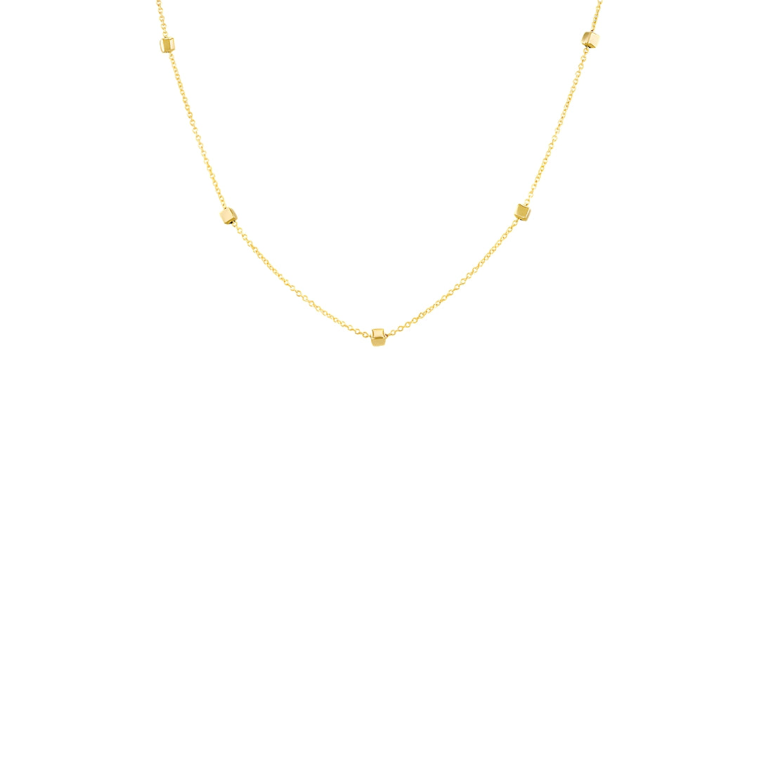 9ct Yellow Gold 9 Station Square Pebble Necklace