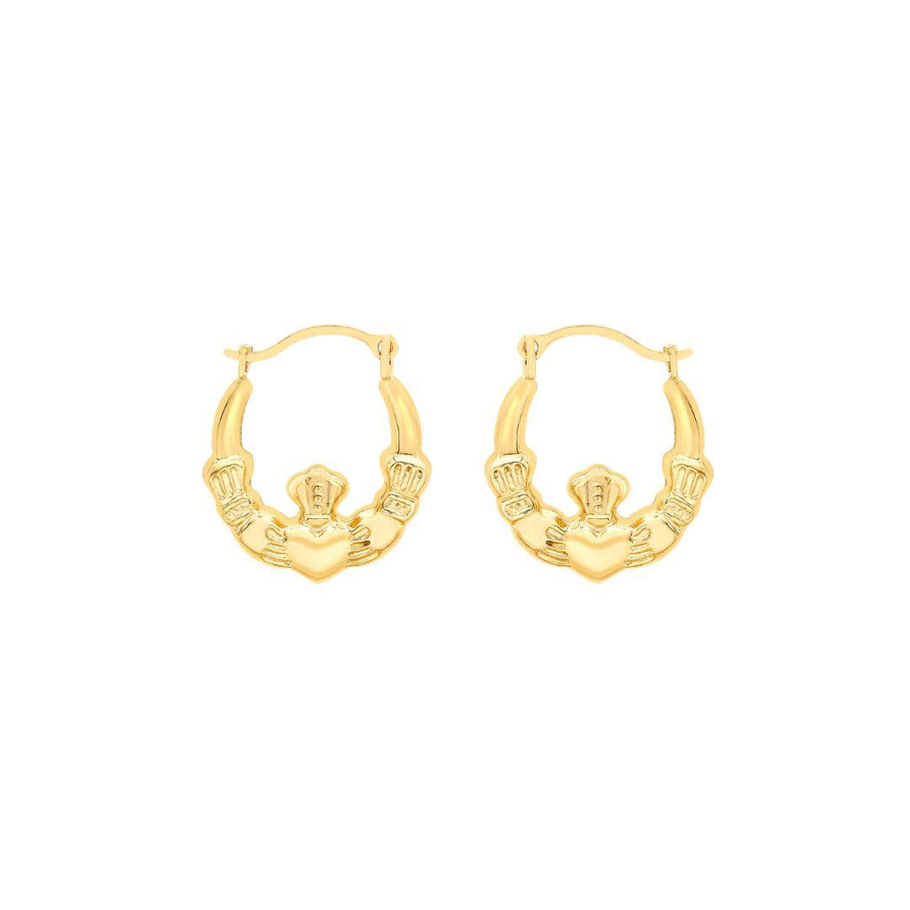 9ct Yellow Gold Claddagh‑Style Creole Earrings