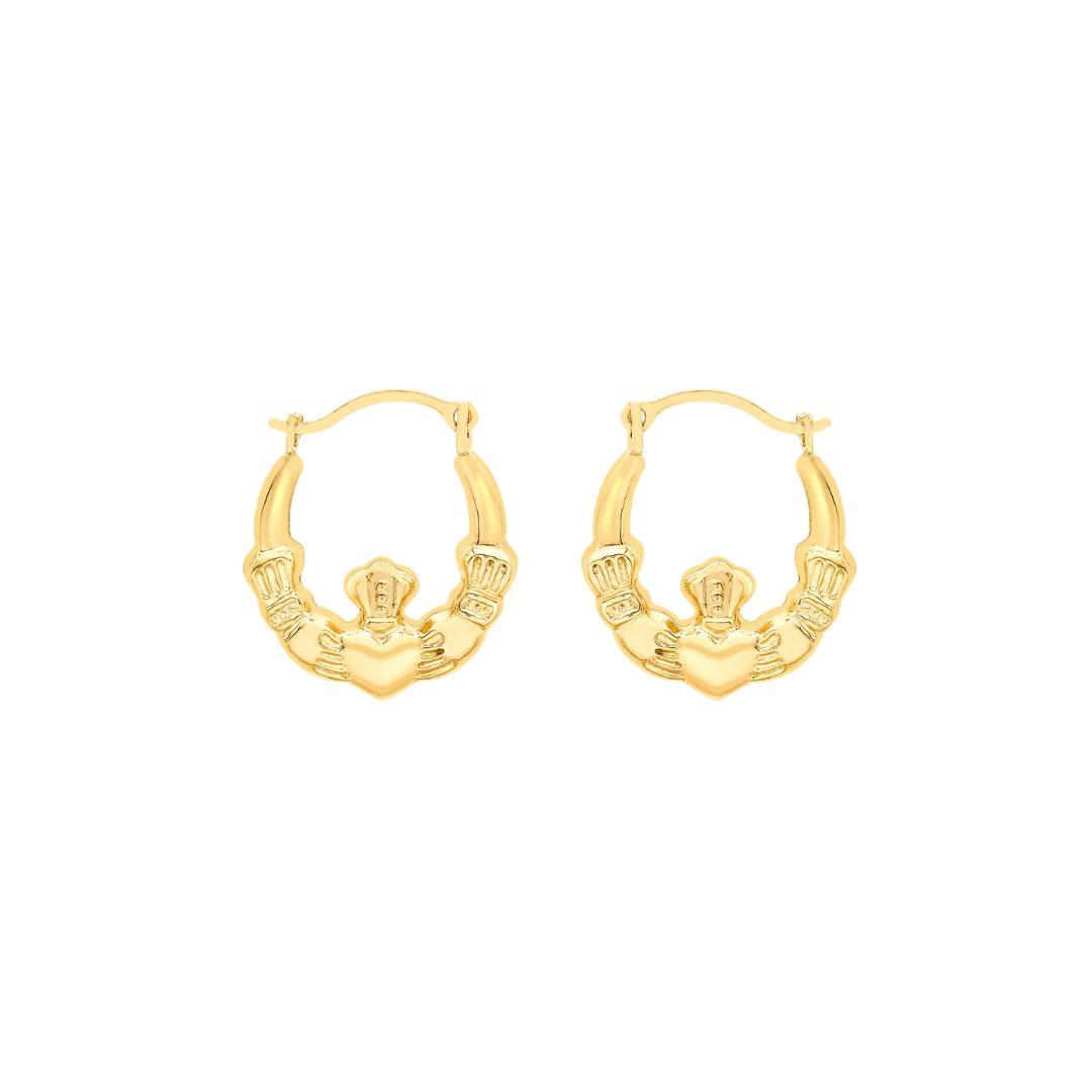 9ct Yellow Gold Claddagh‑Style Creole Earrings