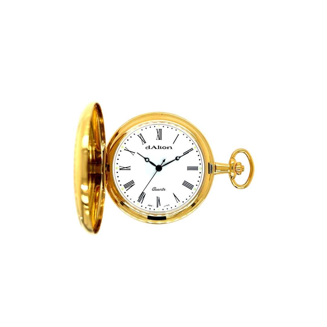 Dalton Gold-Tone Engraved Pocket Watch with Roman Numeral Dial