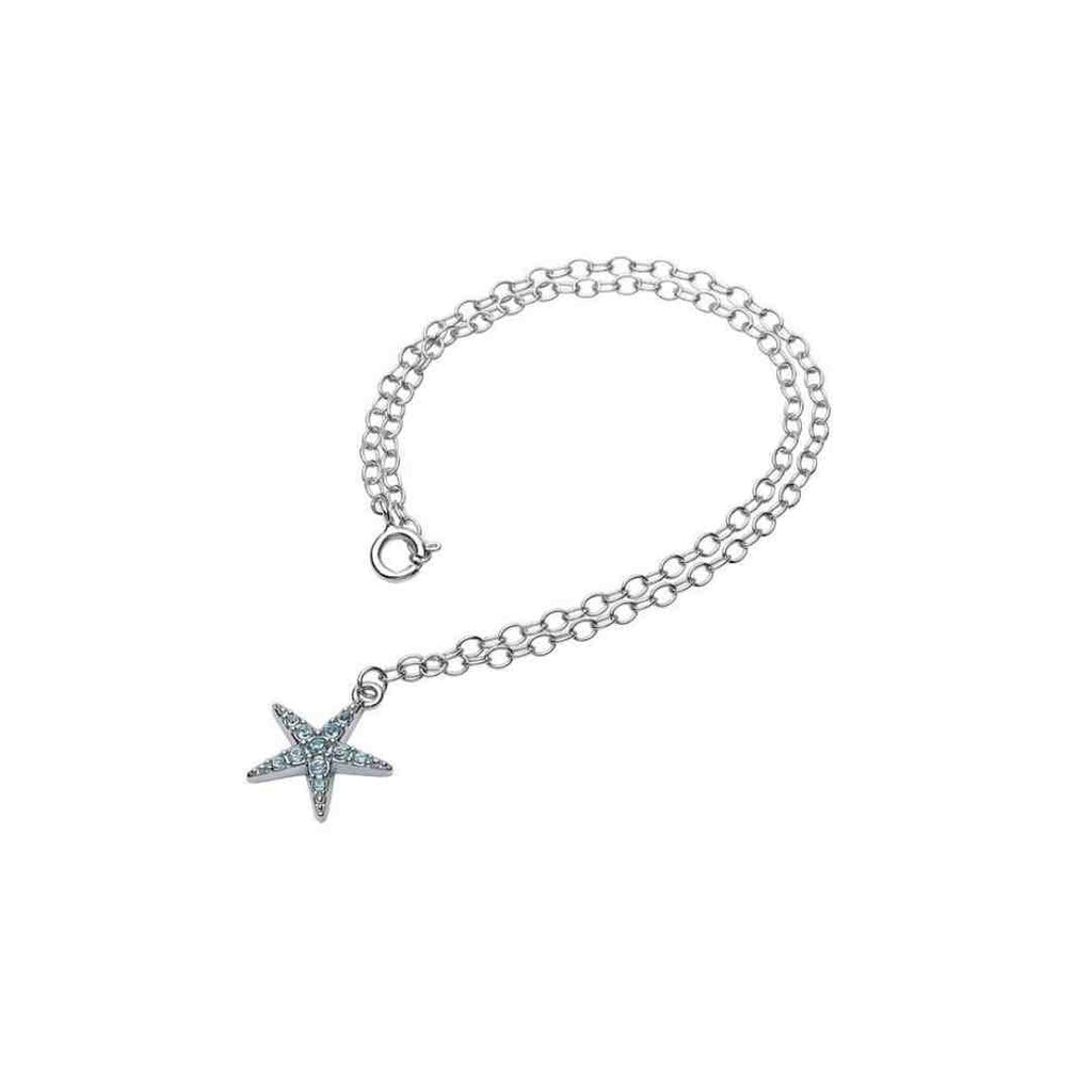 Starfish Anklet – Sterling Silver & Aqua Crystal
