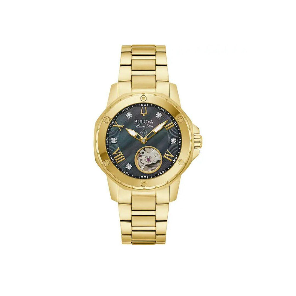 Bulova Marine Star Automatic – Black Mother of Pearl Dial & Gold Tone Bracelet