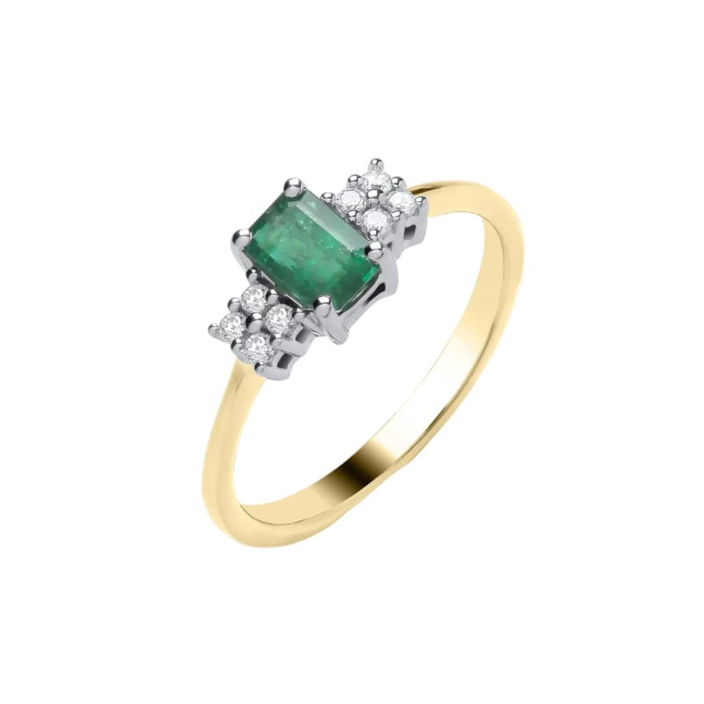 9ct Two‑Tone Gold Emerald & Natural Diamond 9‑Stone Ring