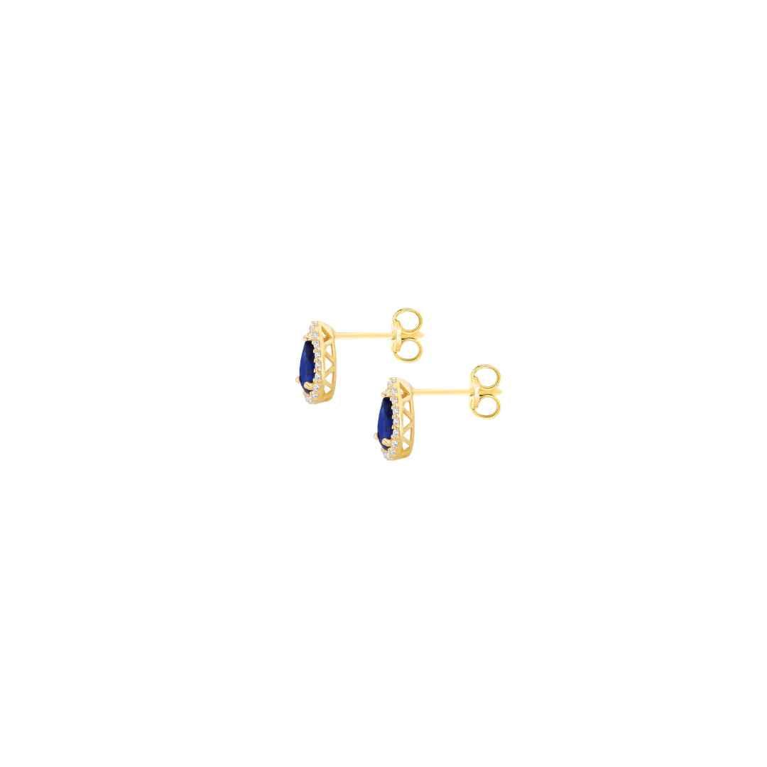 9ct Yellow Gold Pear CZ Halo Stud Earrings