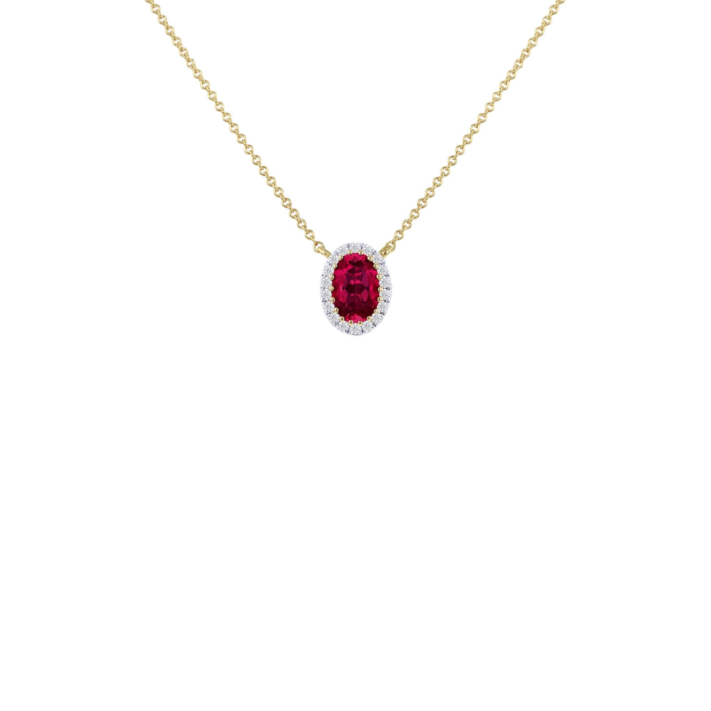 9ct Yellow Gold Lab Created Ruby & Diamond Cluster Necklace