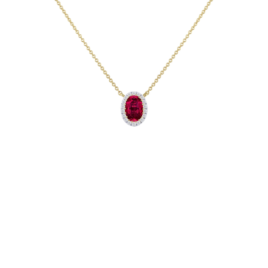 9ct Yellow Gold Lab Created Ruby & Diamond Cluster Necklace