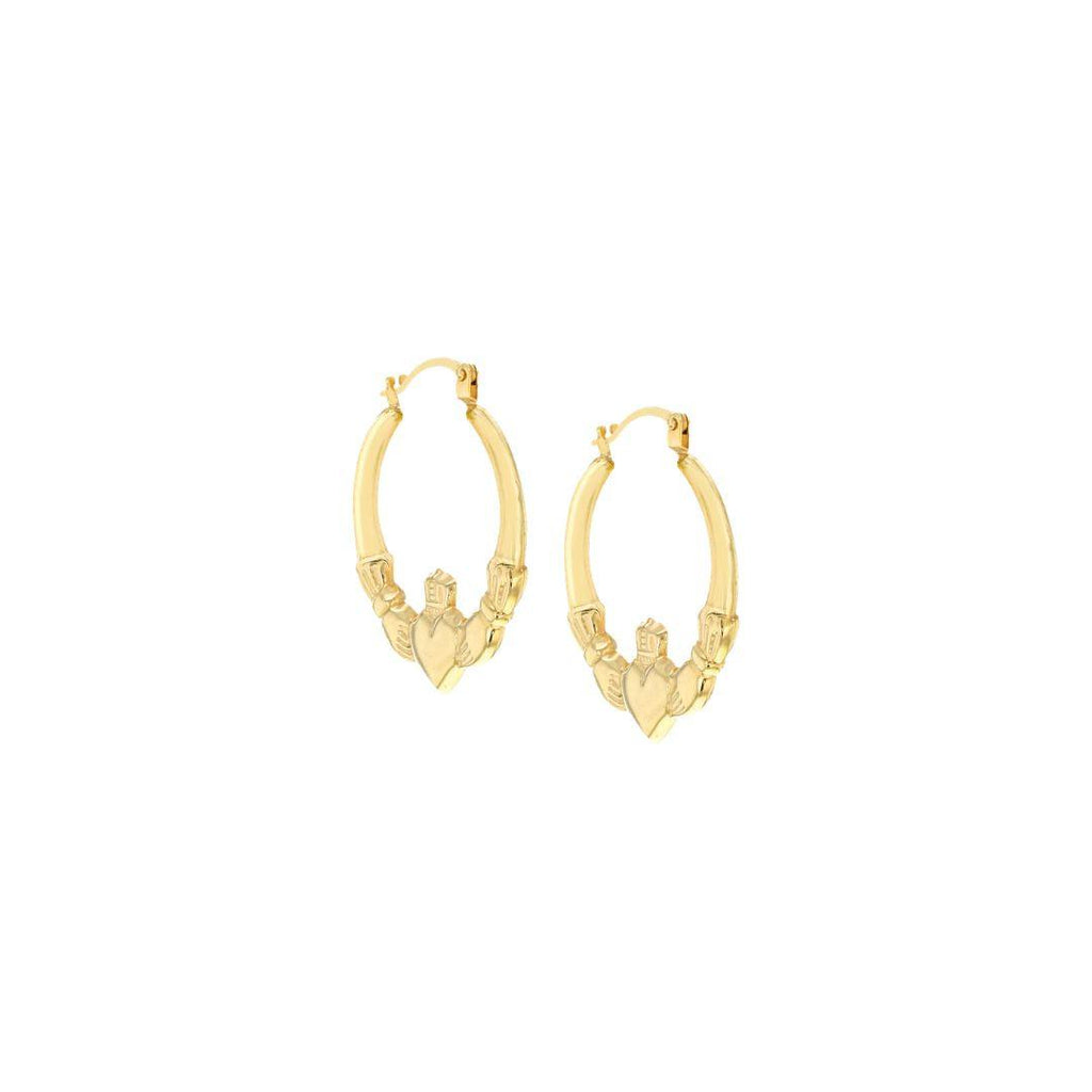 9ct Yellow Gold Claddagh‑Style Creole Earrings