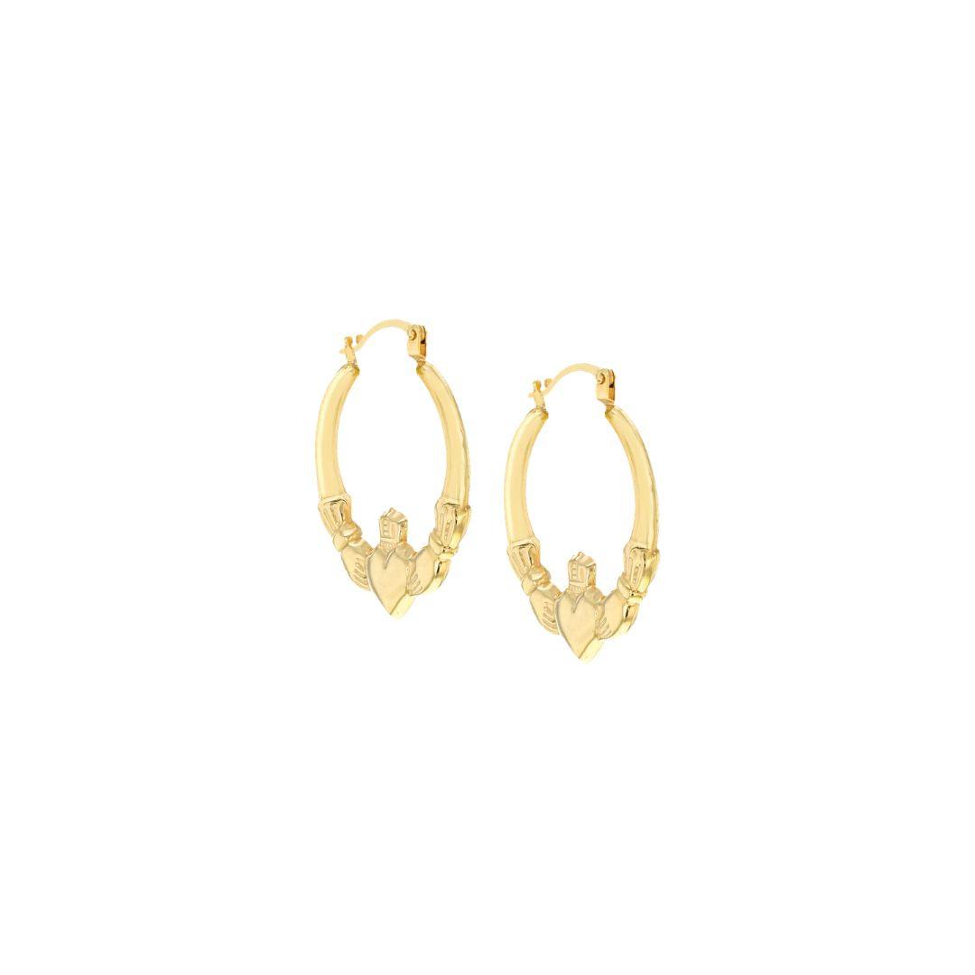 9ct Yellow Gold Claddagh‑Style Creole Earrings