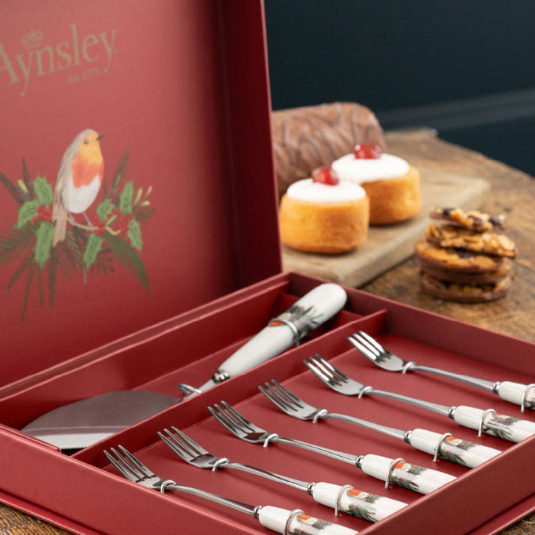 Aynsley Christmas Robin Pastry Set