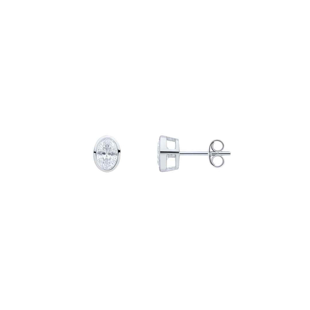 9CT White Gold Oval Cubic Zirconia Rubover Stud Earrings 6x4mm