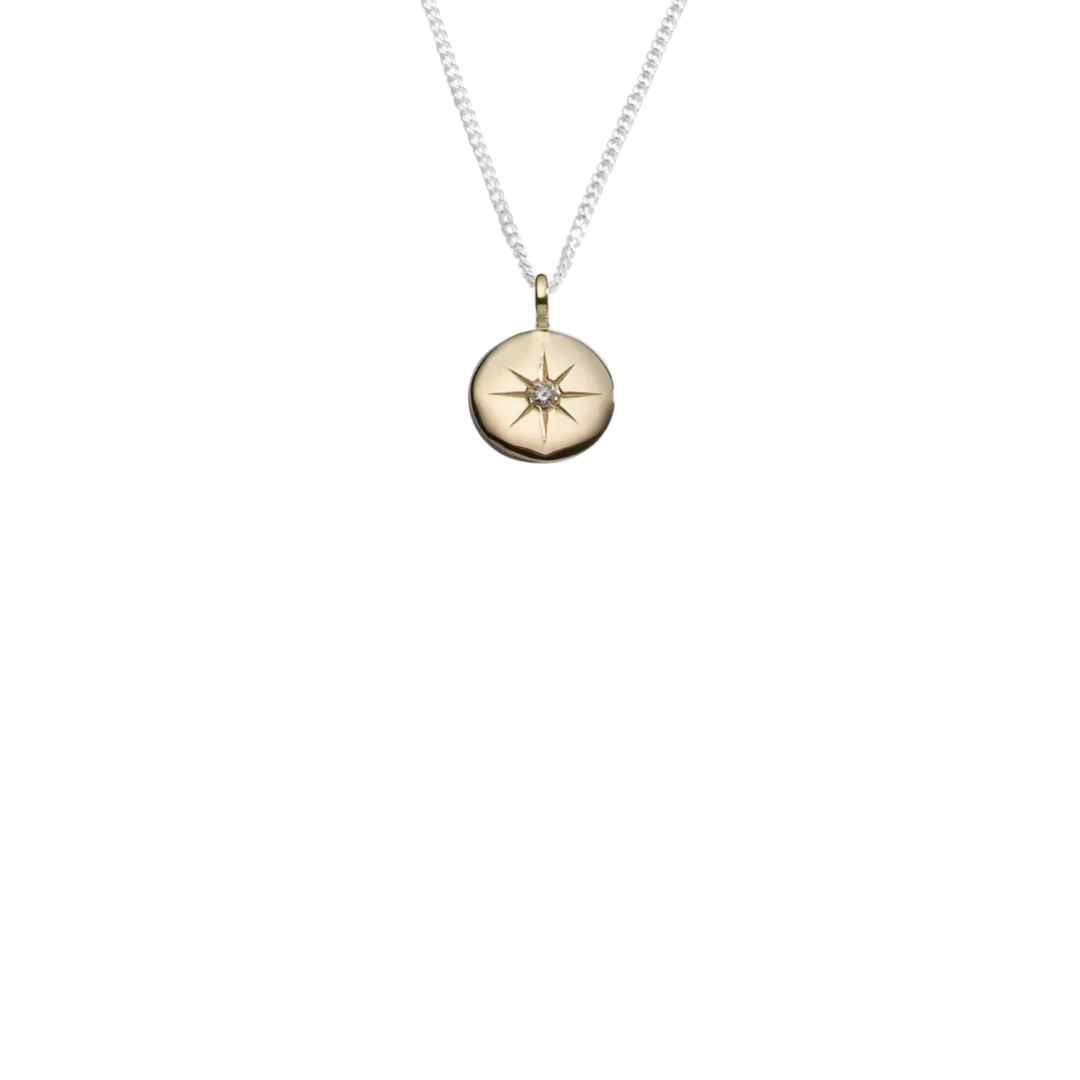 Enibas Silver Las Mo Shlí Necklace with 9ct Gold Disc & Diamond