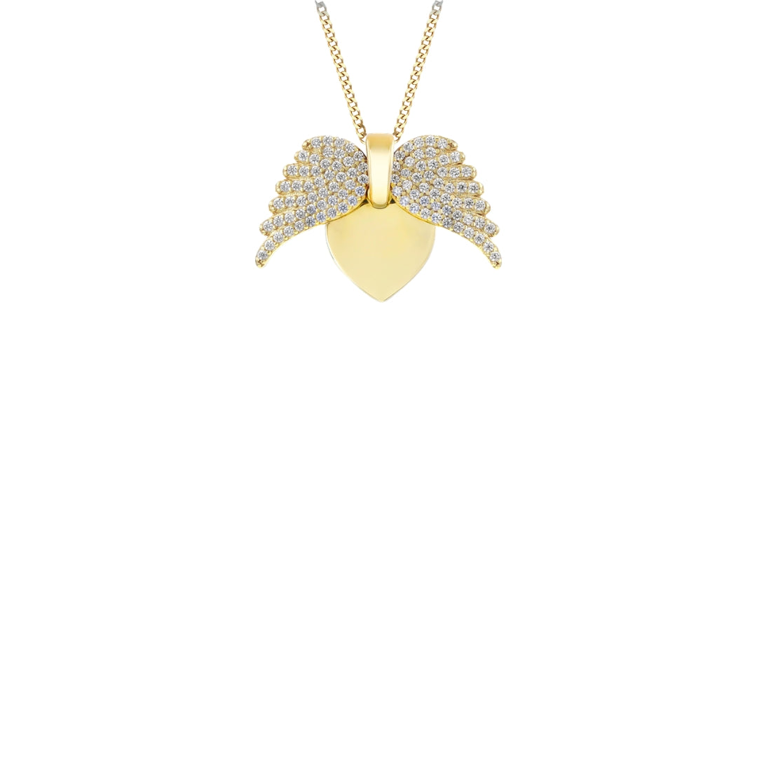 Sterling Silver Gold Plated CZ Open Wing Heart Pendant