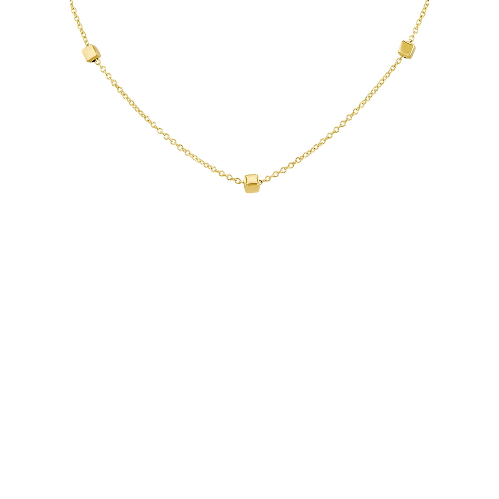9ct Yellow Gold 9 Station Square Pebble Necklace