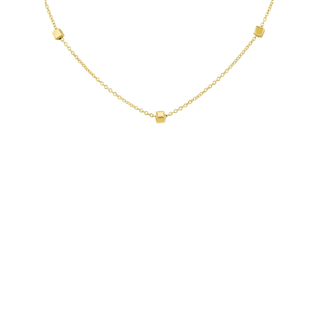 9ct Yellow Gold 9 Station Square Pebble Necklace