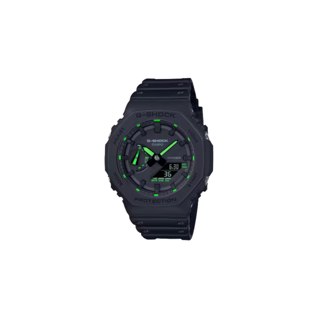 G-SHOCK GA-2100 Series – Black Resin Case and Strap with Green Accents