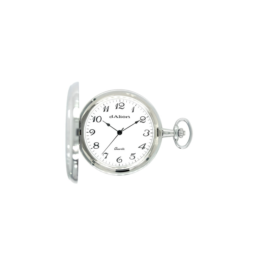 Dalton Silver-Tone Shield Engraved Pocket Watch with Full Figure Dial