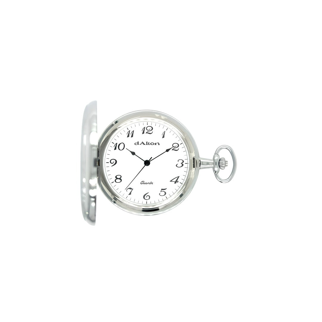 Dalton Silver-Tone Shield Engraved Pocket Watch with Full Figure Dial