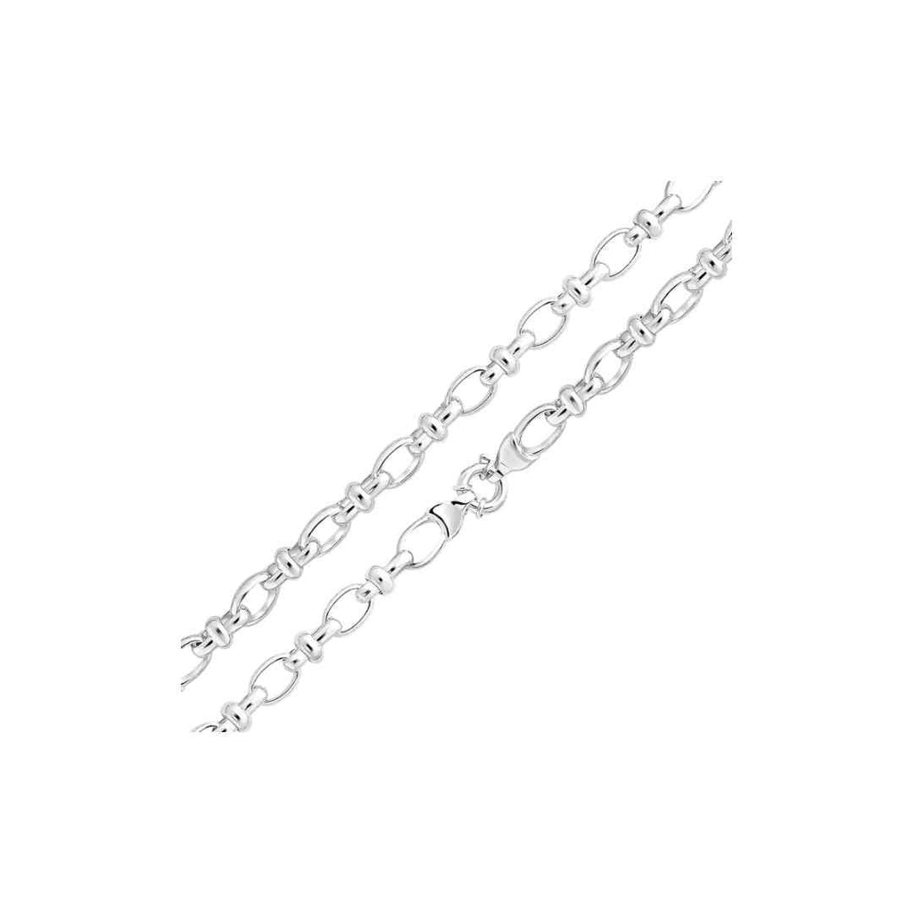 Silver 10.7mm Handmade Oval Pinched Link Chain Bracelet