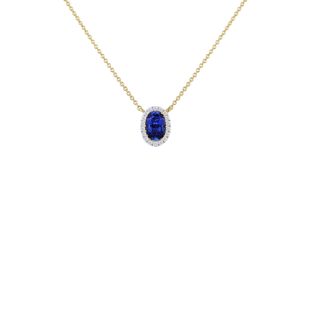 9ct Yellow Gold Lab Created Sapphire & Diamond Cluster Necklace
