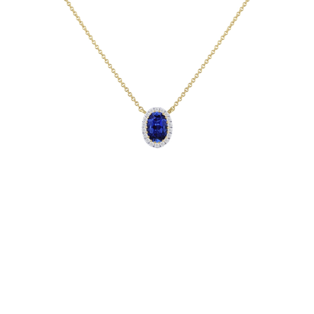 9ct Yellow Gold Lab Created Sapphire & Diamond Cluster Necklace