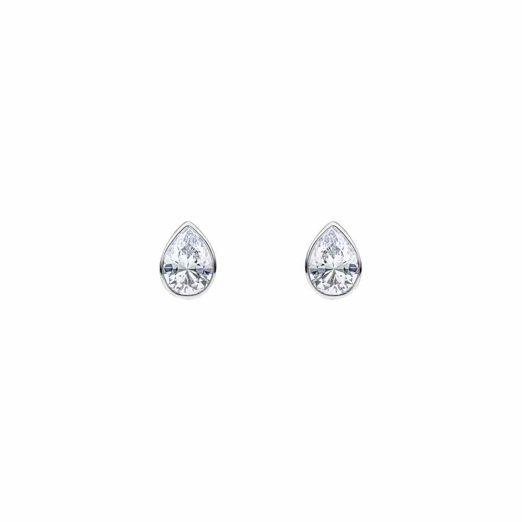 9CT White Gold Pear Shaped Cubic Zirconia Rubover Stud Earrings 7x5mm
