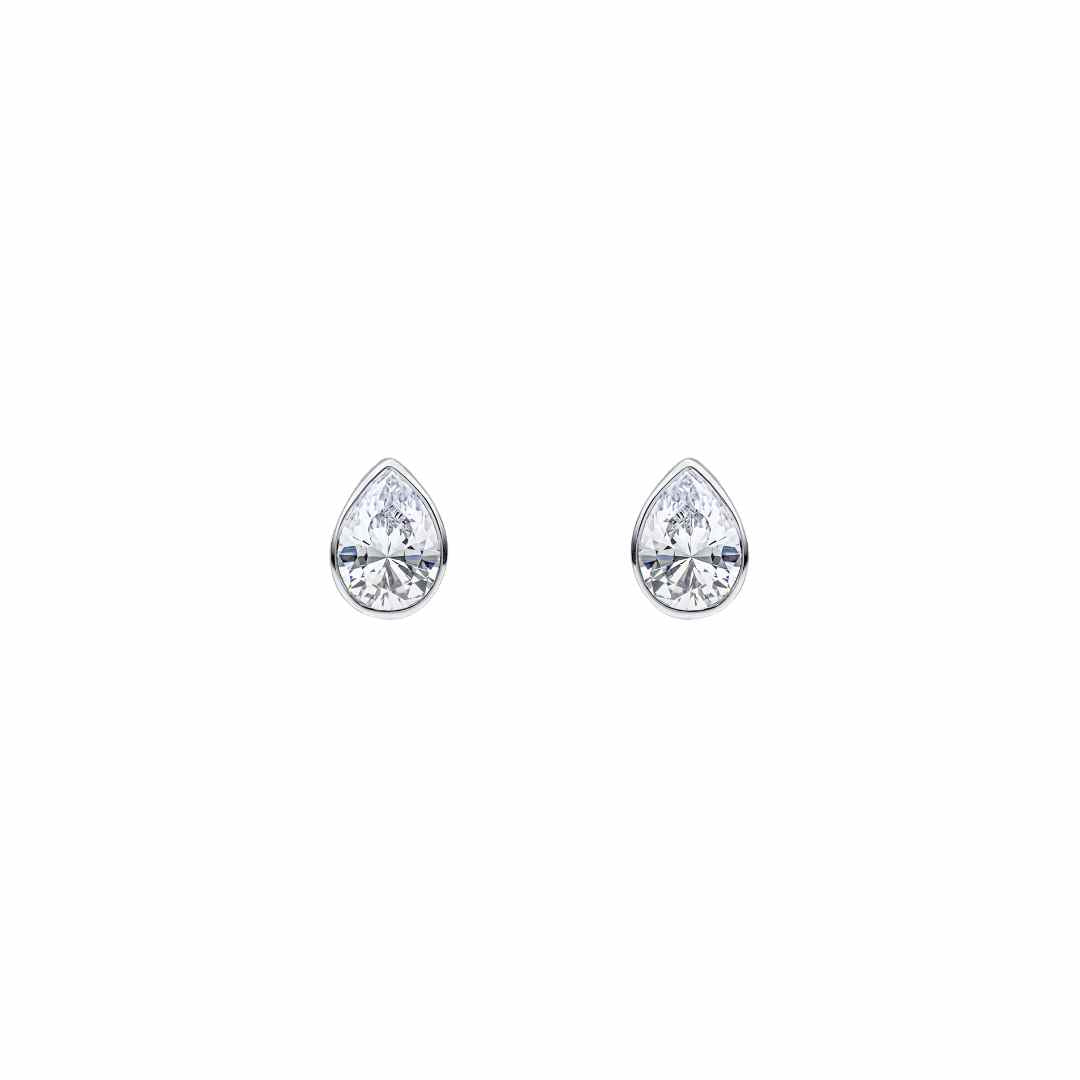 9CT White Gold Pear Shaped Cubic Zirconia Rubover Stud Earrings 7x5mm