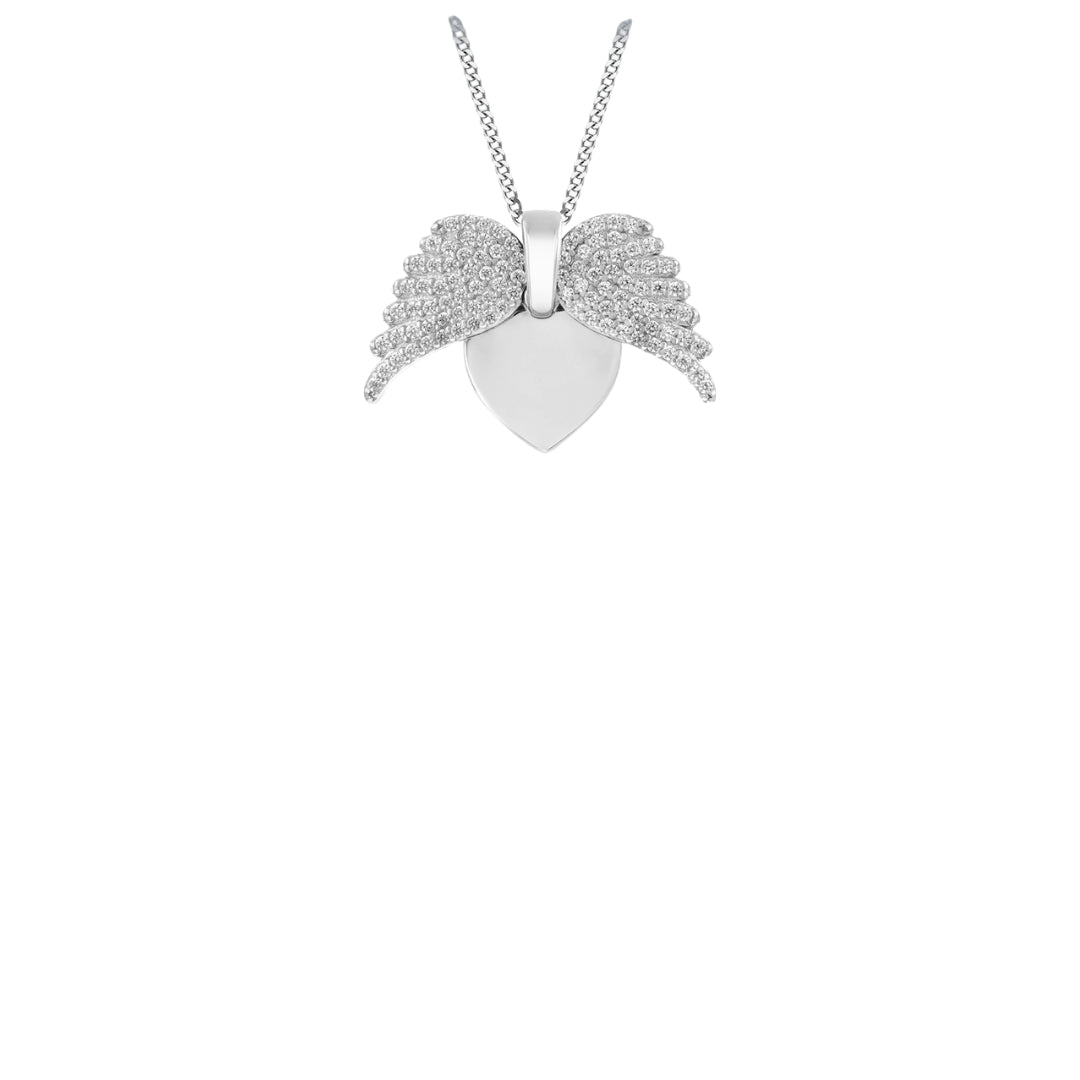 Sterling Silver Rhodium Plated CZ Open Wing Heart Pendant