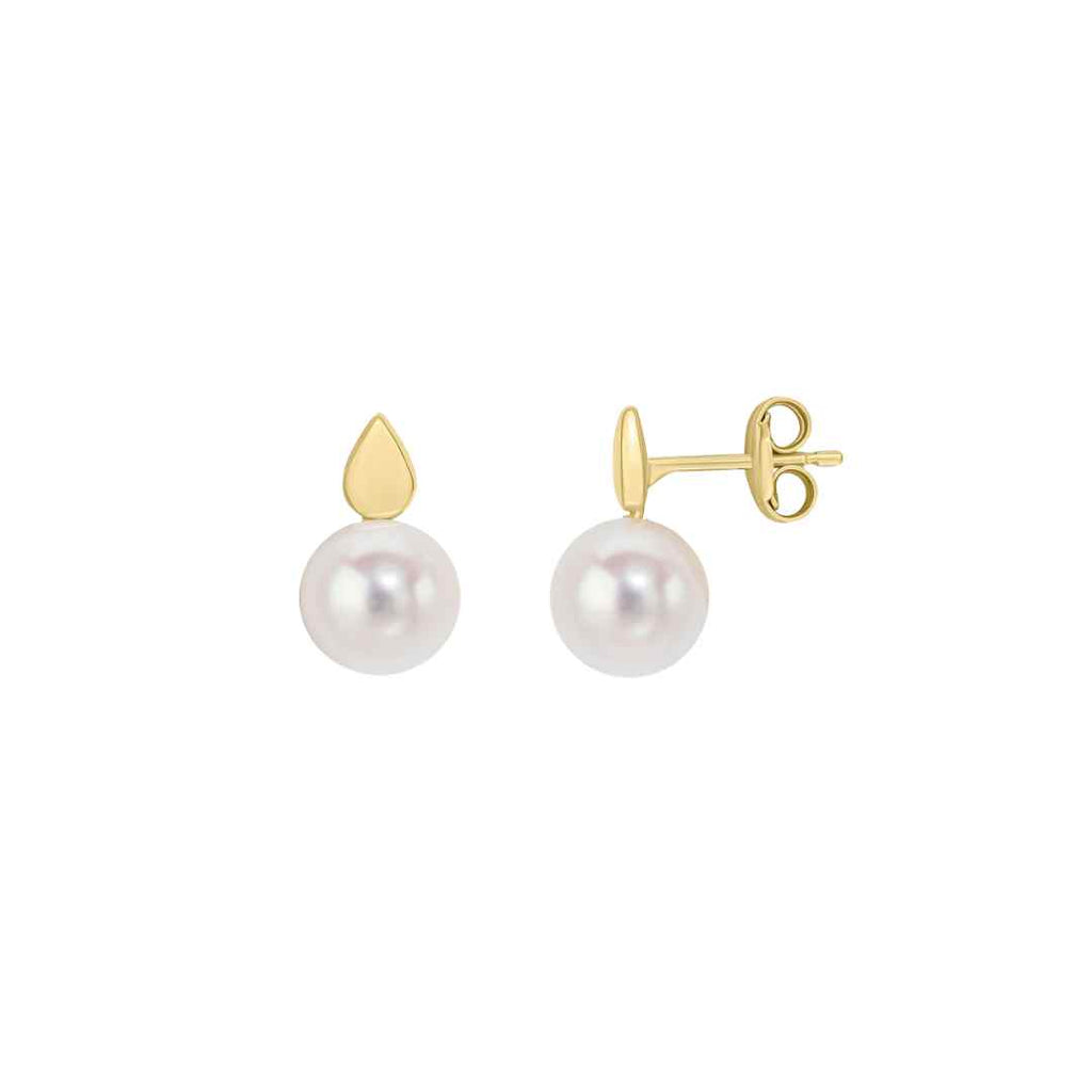 9CT Yellow Gold Polished Pear Shape & Freshwater Pearl Stud Earrings