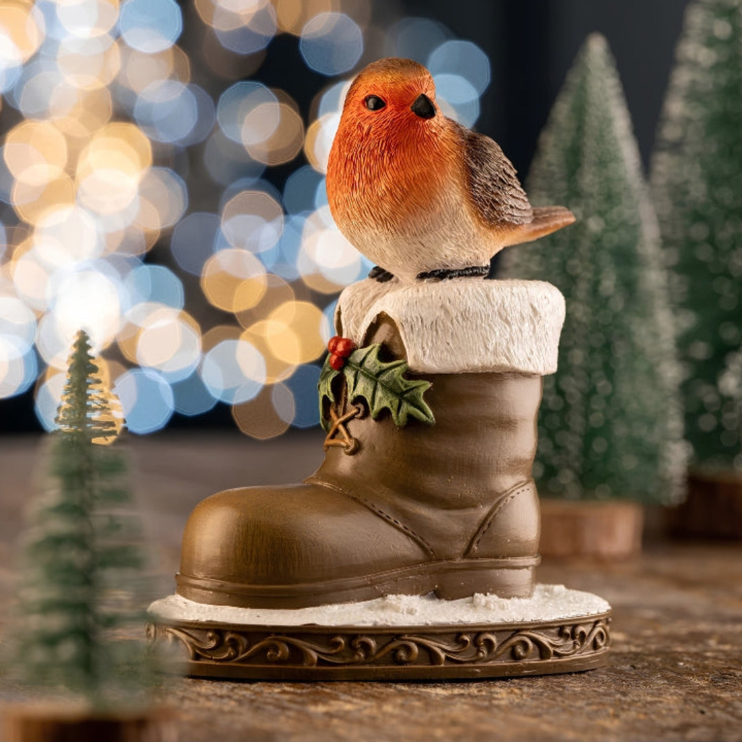 Aynsley Christmas Robin on Boot Figurines