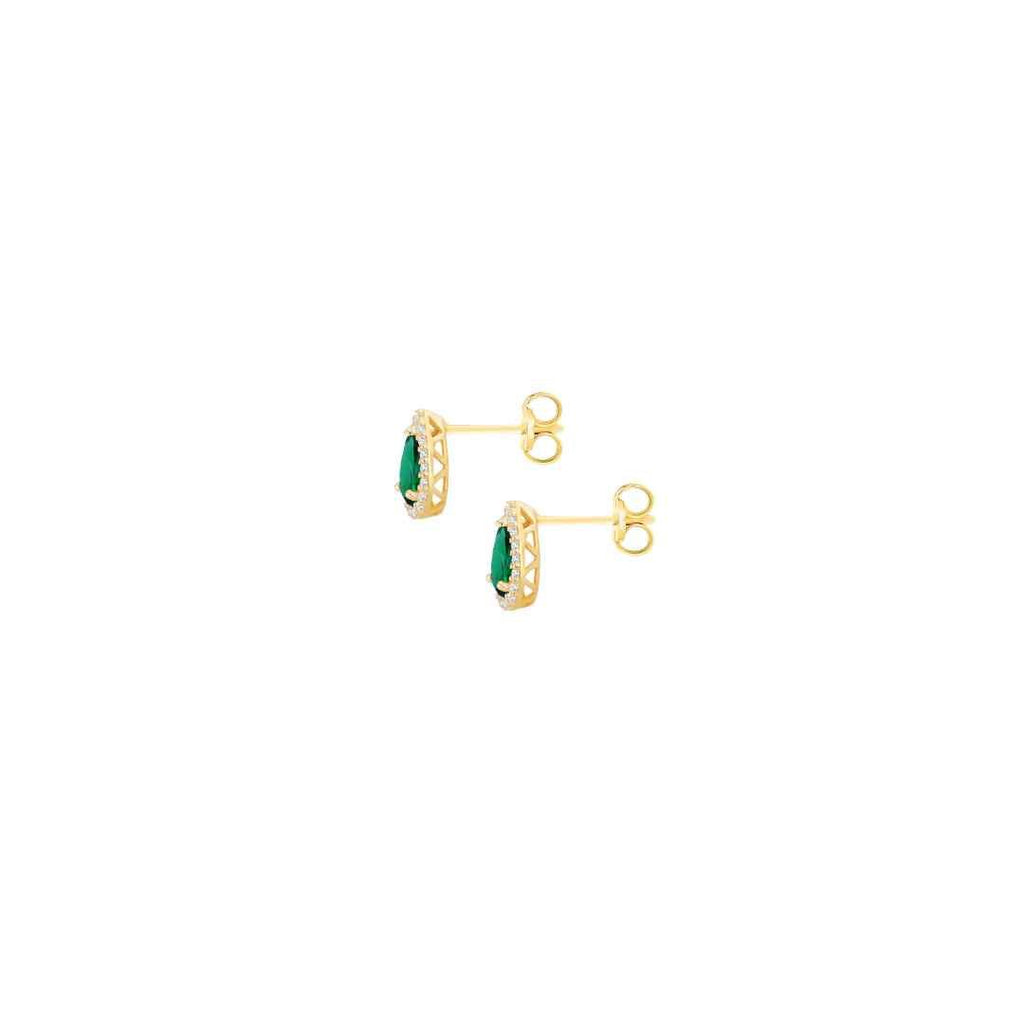 9ct Yellow Gold Pear CZ Halo Stud Earrings